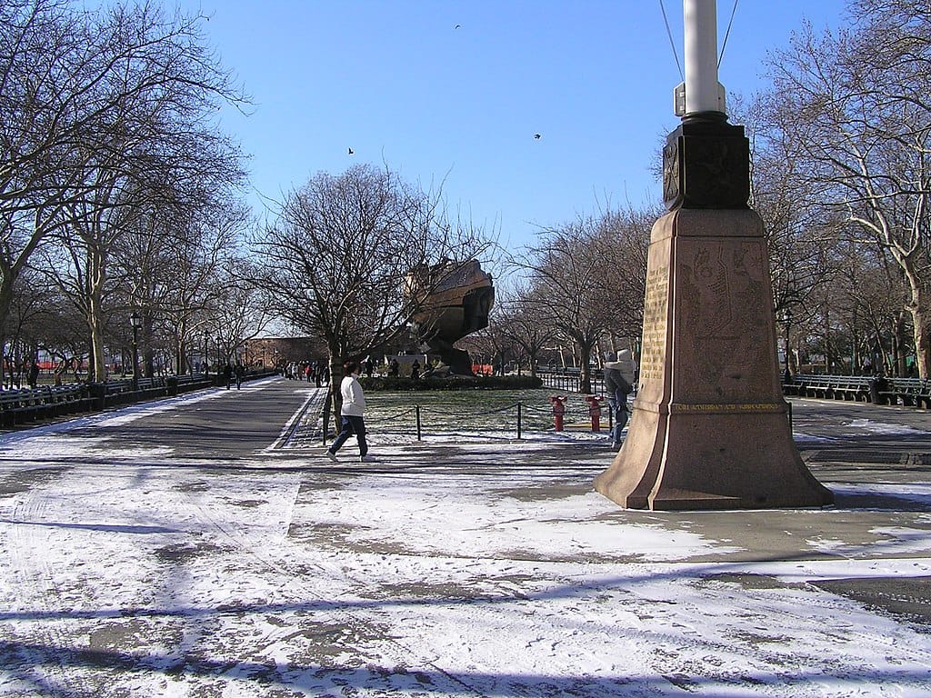 Battery Park, snow on the ground.