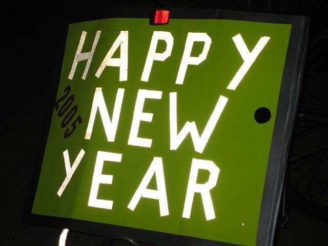 green sign reading "Happy New Year 2005"