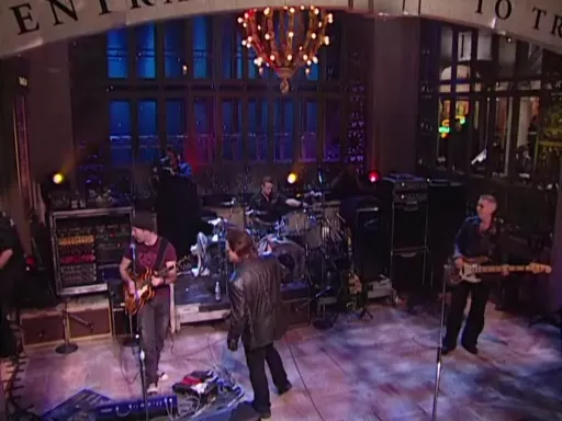 U2 prepares for an encore on the SNL stage.