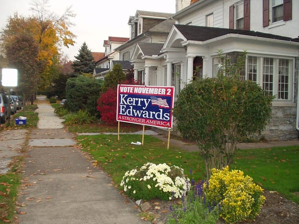 Kerry/Edwards sign on lawn in Maclean, VA, 2004